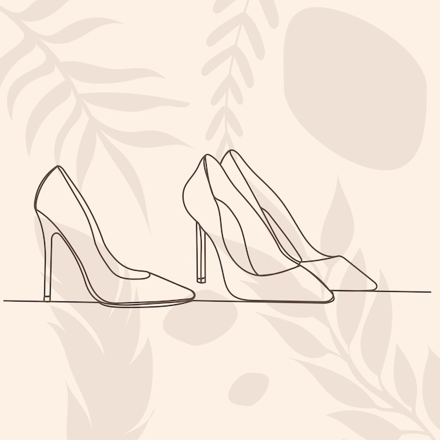 Dibujo de zapatos femeninos por un vector de boceto de línea continua