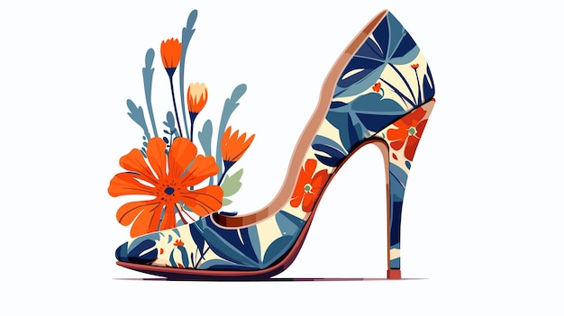 Dibujo de zapatos de mujer con tacones con flores sobre un vector de fondo blanco