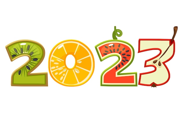 Vector dibujos animados 2023 de números de frutas en vector