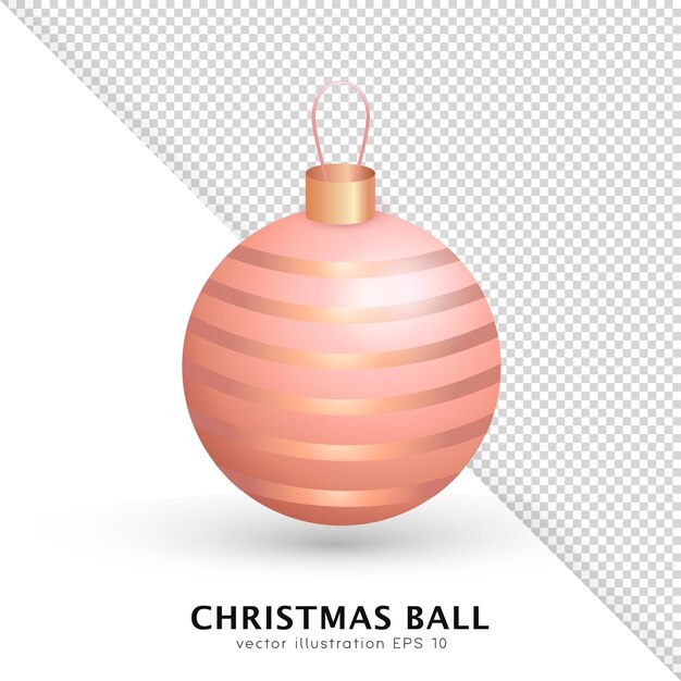 Dibujos animados 3d colgando bola de Navidad rosa con metal dorado y cuerda. Adorno de año nuevo, juguete