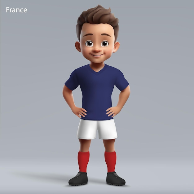 Vector dibujos animados 3d lindo joven jugador de rugby en francia equipo nacional kit de equipo de rugby camiseta