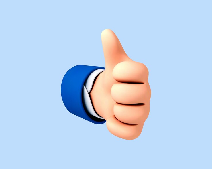 Vector dibujos animados en 3d pulgar arriba gesto de la mano aislado sobre fondo azul mano pulgar arriba o como signo vector 3d ilustración