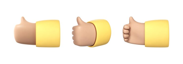 Vector dibujos animados en 3d pulgar arriba gestos con las manos aislados en fondo blanco mano pulgar arriba o como signo vector 3d ilustración