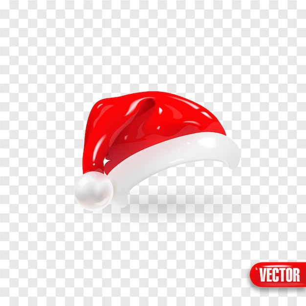 Vector dibujos animados en 3d sombreros rojos de santa claus aislados en fondo transparente icono de vector de renderizado realista eps 10
