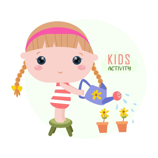 Vector dibujos animados actividades diarias linda chica ama las plantas