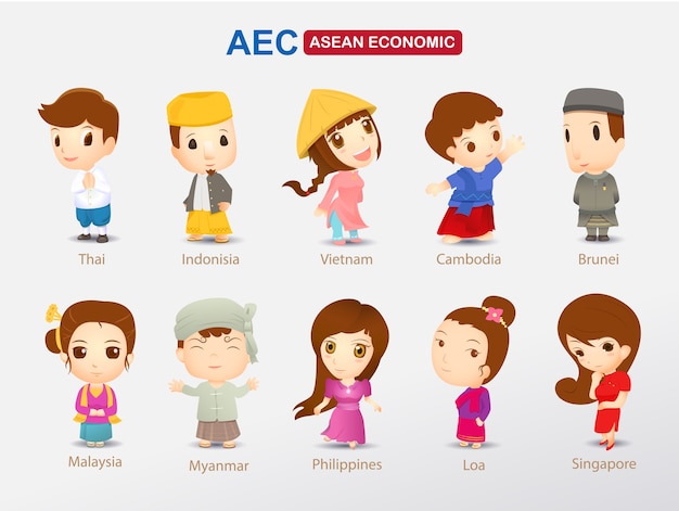 Dibujos animados AEC en traje asiático