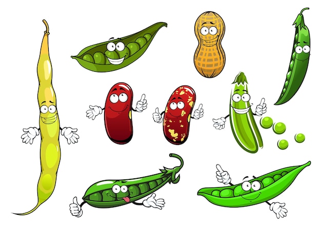 Vector dibujos animados aislados guisantes frijoles y maní