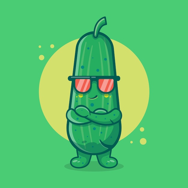 dibujos animados aislados de mascota de personaje de pepino súper genial en diseño de estilo plano