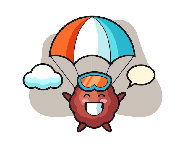 Dibujos animados de albóndigas es paracaidismo con gesto feliz