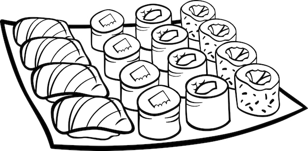 dibujos animados de almuerzo de sushi para colorear