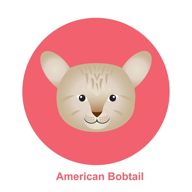 Dibujos animados american bob tail cat en círculo vector illustration