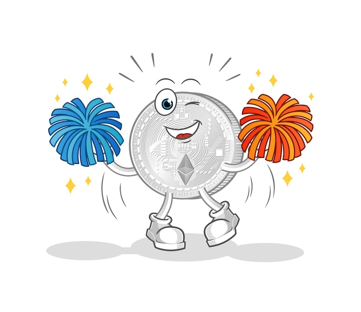 Vector dibujos animados de animadora de moneda ethereum. vector de mascota de dibujos animados