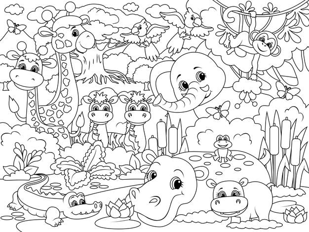 Dibujos animados de animales africanos Esquema de página para colorear de dibujos animados