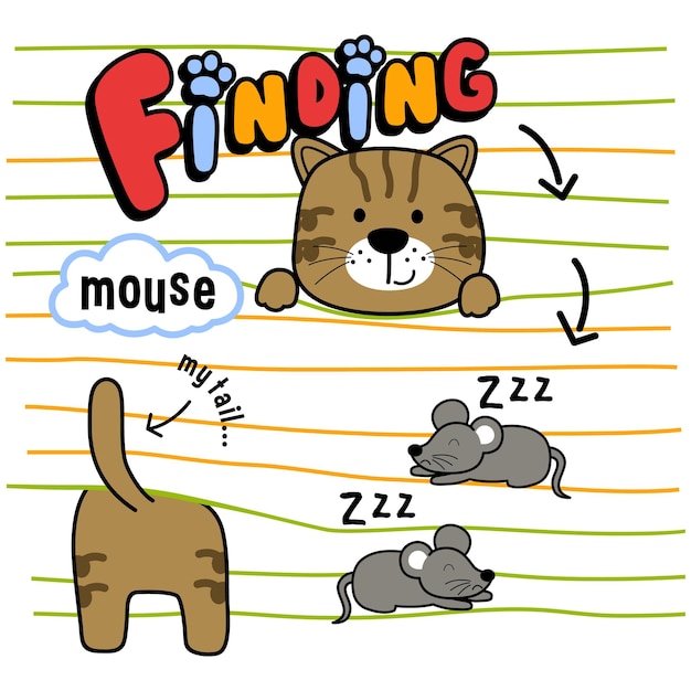Dibujos animados de animales divertidos del gato y el ratón
