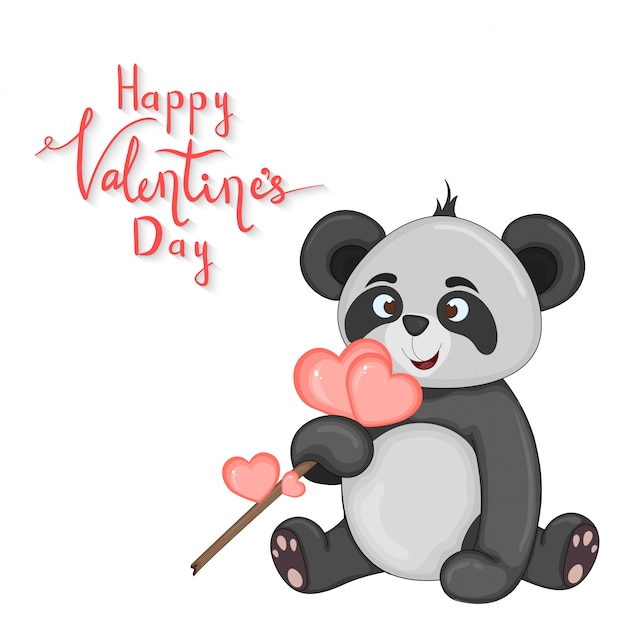 Dibujos animados con animales y letras para el día de san valentín s. pegatinas en el panda.