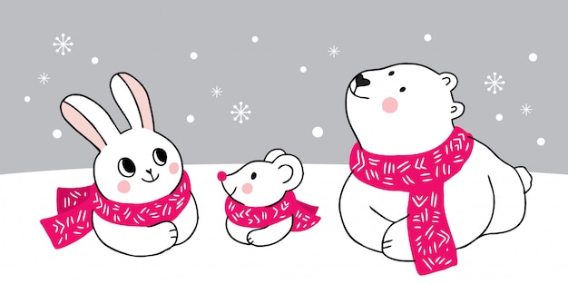 Dibujos animados de animales lindos invierno