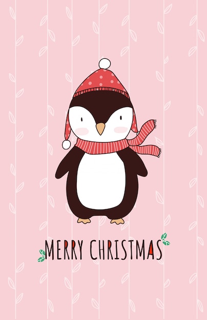 Dibujos animados de animales de navidad lindo personaje de pingüino para tarjeta de felicitación