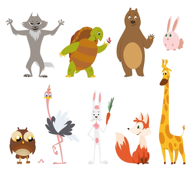 Dibujos animados de animales salvajes en diferentes poses