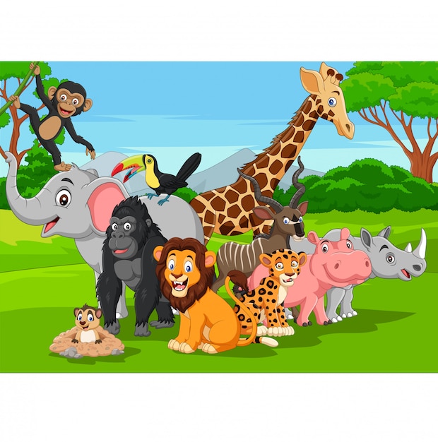 Dibujos animados de animales salvajes en la jungla