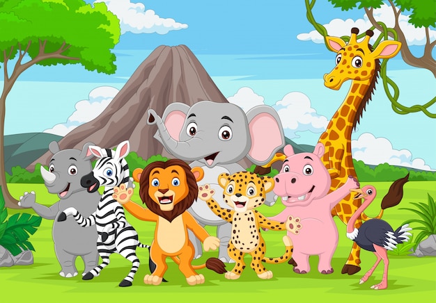 Dibujos animados de animales salvajes en la jungla