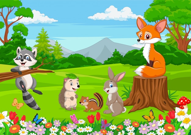 Dibujos animados de animales salvajes en la jungla