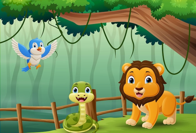 Dibujos animados de animales salvajes en la jungla