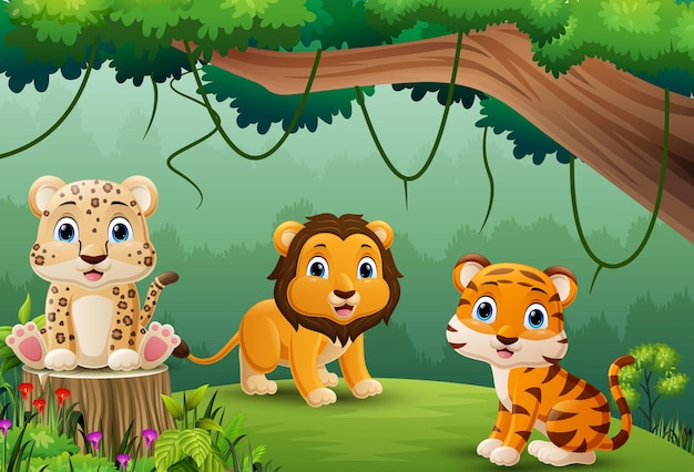 Dibujos animados de animales salvajes en la jungla
