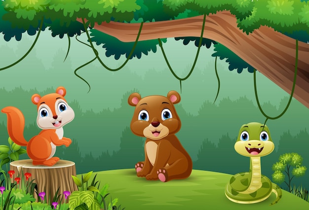 Dibujos animados de animales salvajes en la jungla