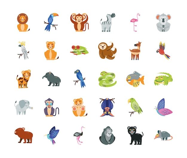 Vector dibujos animados de animales tropicales vida salvaje