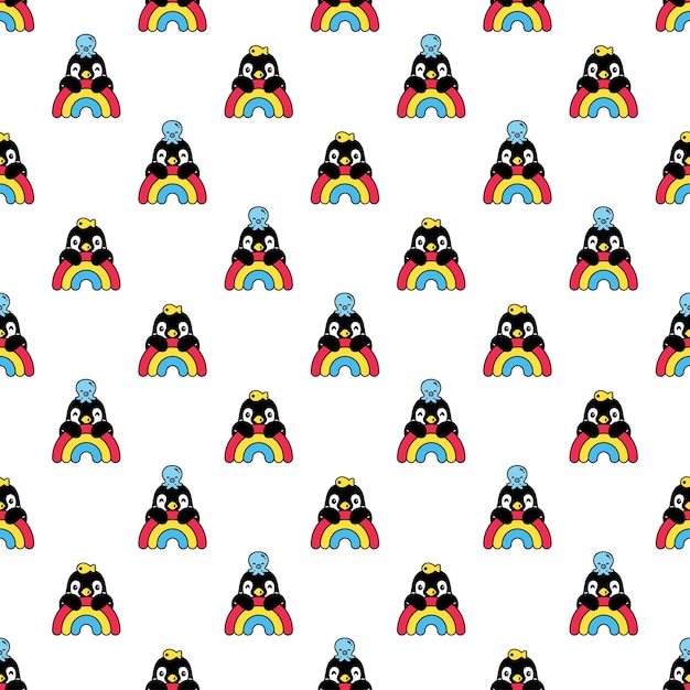 Dibujos animados de arco iris de patrones sin fisuras de pingüino