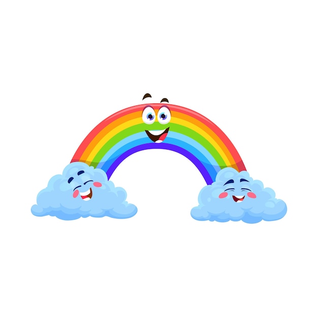 Dibujos animados arco iris tiempo carácter vector nubes