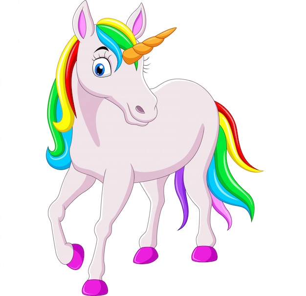 Dibujos animados arco iris unicornio caballo aislado