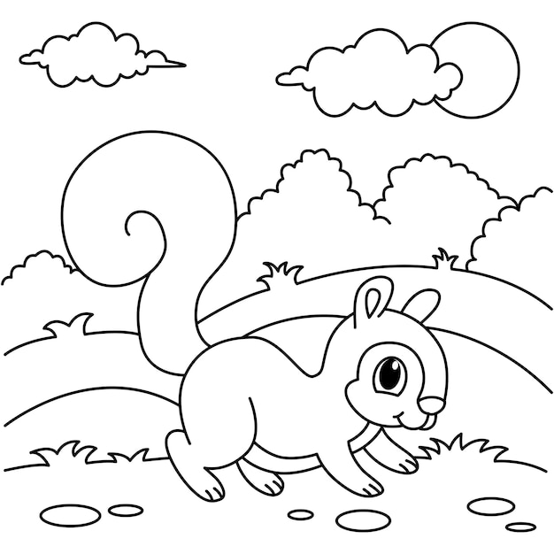 Dibujos animados de ardilla para colorear vector de ilustración de página para niños libro para colorear