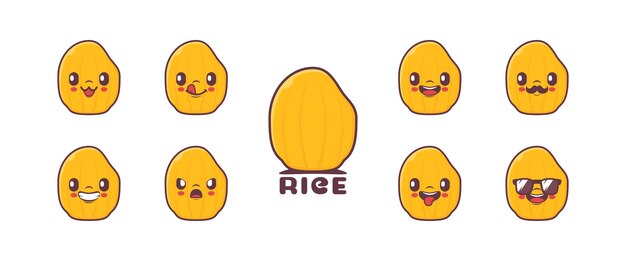 Dibujos animados de arroz planta semilla vector ilustración icono emoticonos dibujos animados