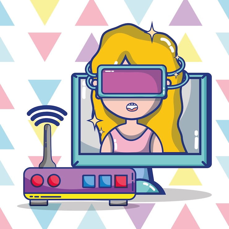 Vector dibujos animados de auriculares de realidad virtual