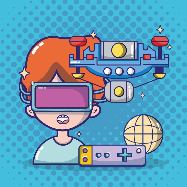 Vector dibujos animados de auriculares de realidad virtual