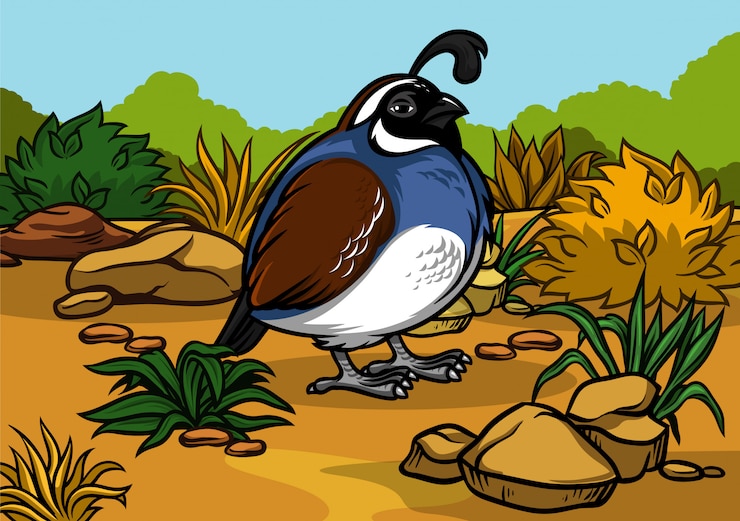 Vector dibujos animados de aves de codorniz de california en la naturaleza