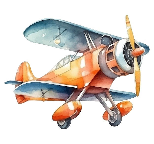 dibujos animados de avión en ilustración de estilo acuarela