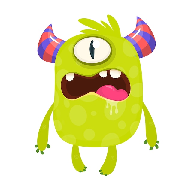 Dibujos animados azul lindo monstruo agitando las manos emocionado Vector monstruo personaje