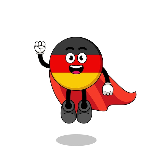 Dibujos animados de la bandera de Alemania con diseño de personajes de superhéroes voladores