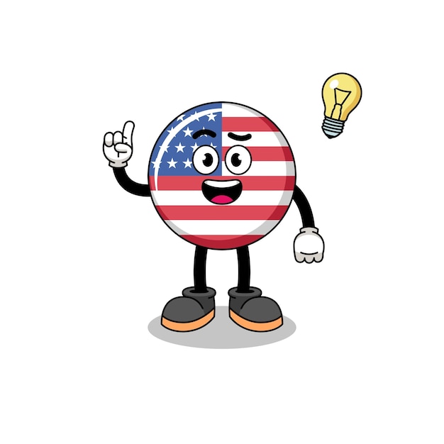 Vector dibujos animados de bandera de estados unidos con una pose de idea