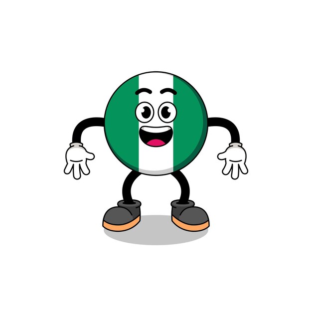 Dibujos animados de la bandera de nigeria con diseño de personajes de gesto sorprendido