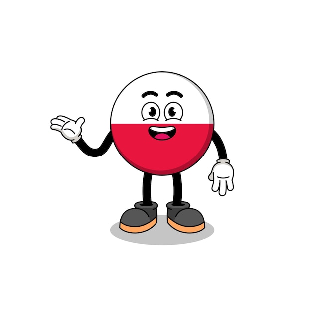 Dibujos animados de bandera de Polonia con diseño de personajes de pose de bienvenida
