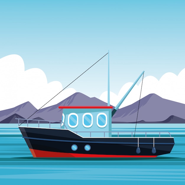 Vector dibujos animados de barco de pesca