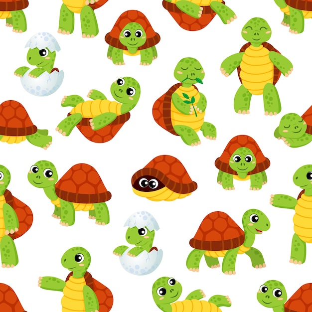 Dibujos animados bebé tortuga personajes de patrones sin fisuras