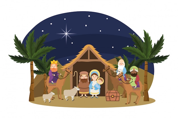 Dibujos animados de belén navideño
