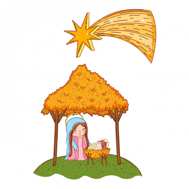 Dibujos animados de belén navideño