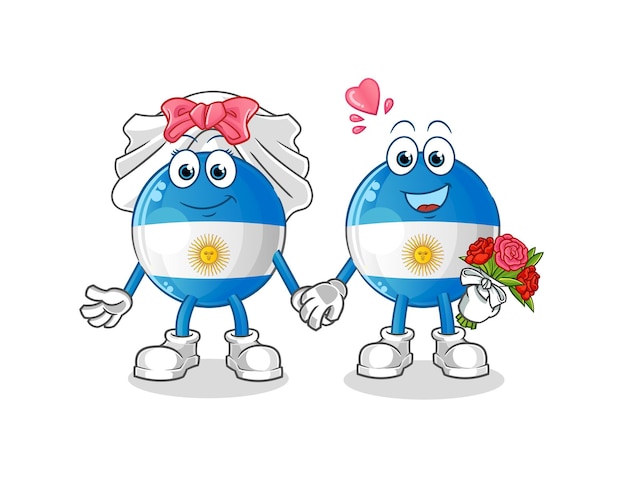 Dibujos animados de boda de bandera argentina. vector de mascota de dibujos animados