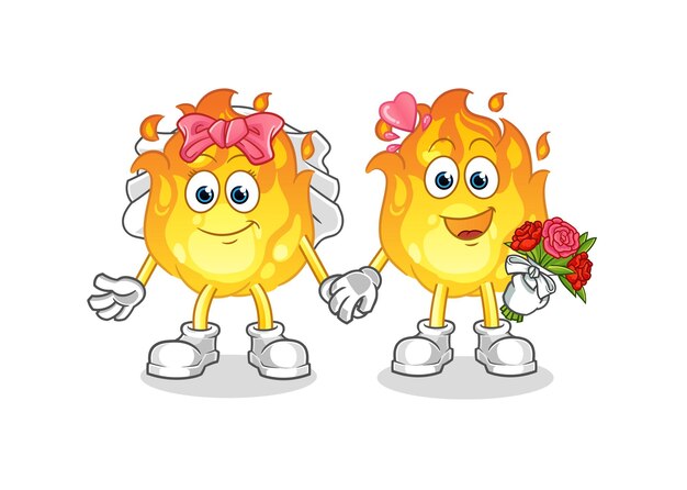 Dibujos animados de boda de fuego. vector de mascota de dibujos animados