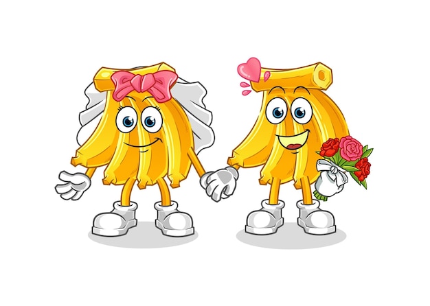 Dibujos animados de boda de plátano. vector de mascota de dibujos animados